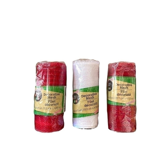 New 3x CRAFTERS SQUARE Red White Glitter Decorative Mesh Craft Wreath Ribbon - Picture 1 of 3